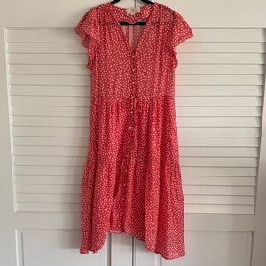 Trovata coral and White Polka Dot Midi Dress
